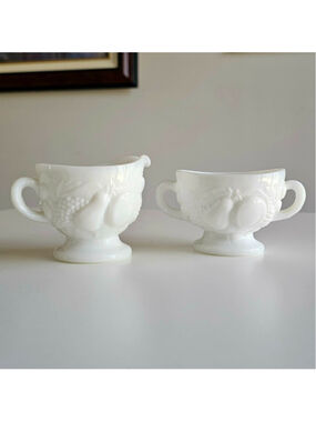 Vintage Westmoreland Milk Glass Harvest Creamer and Sugar Bowl Set MINT